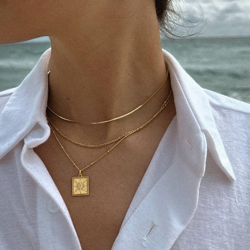 Tewiky Gold Chain Necklace for Women, 14k Gold Plated Thin Beaded Wave Box Chain Necklace Dainty Gold Necklace Simple Layered Gold Choker Necklaces Minimalist Gold Link Chain Necklace Trendy Jewelry for Women - Image 4